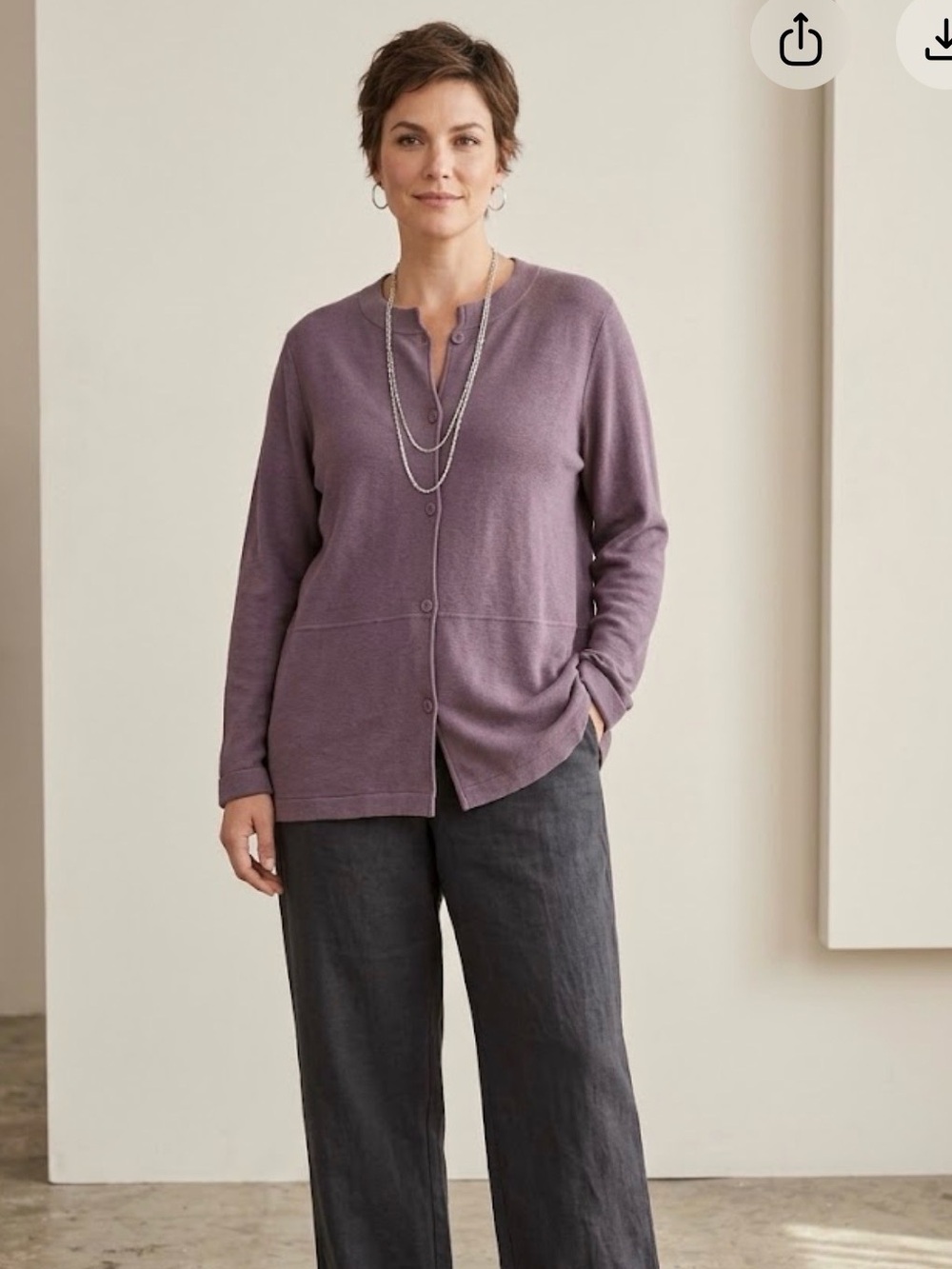 Eileen Fisher Woman Button-Front Seamed Cardigan Cotton And Silk Size 1x